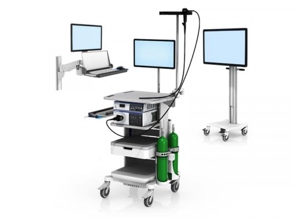 Chariot d’endoscopie avec support clavier et deux bouteilles d’oxygène